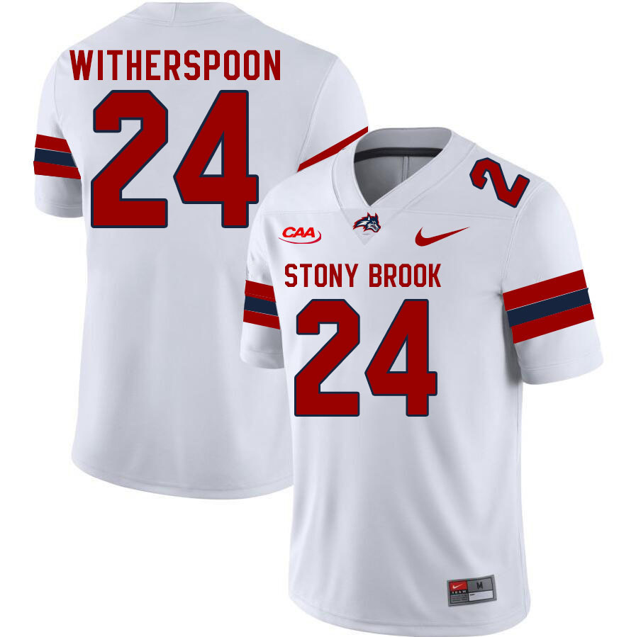 Stony Brook Seawolves #24 Jaxon Witherspoon College Football Jerseys Stitched Sale-White